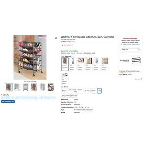 Whitmor 5-Tier Double Sided Rolling Shoe Rack – Gunmetal